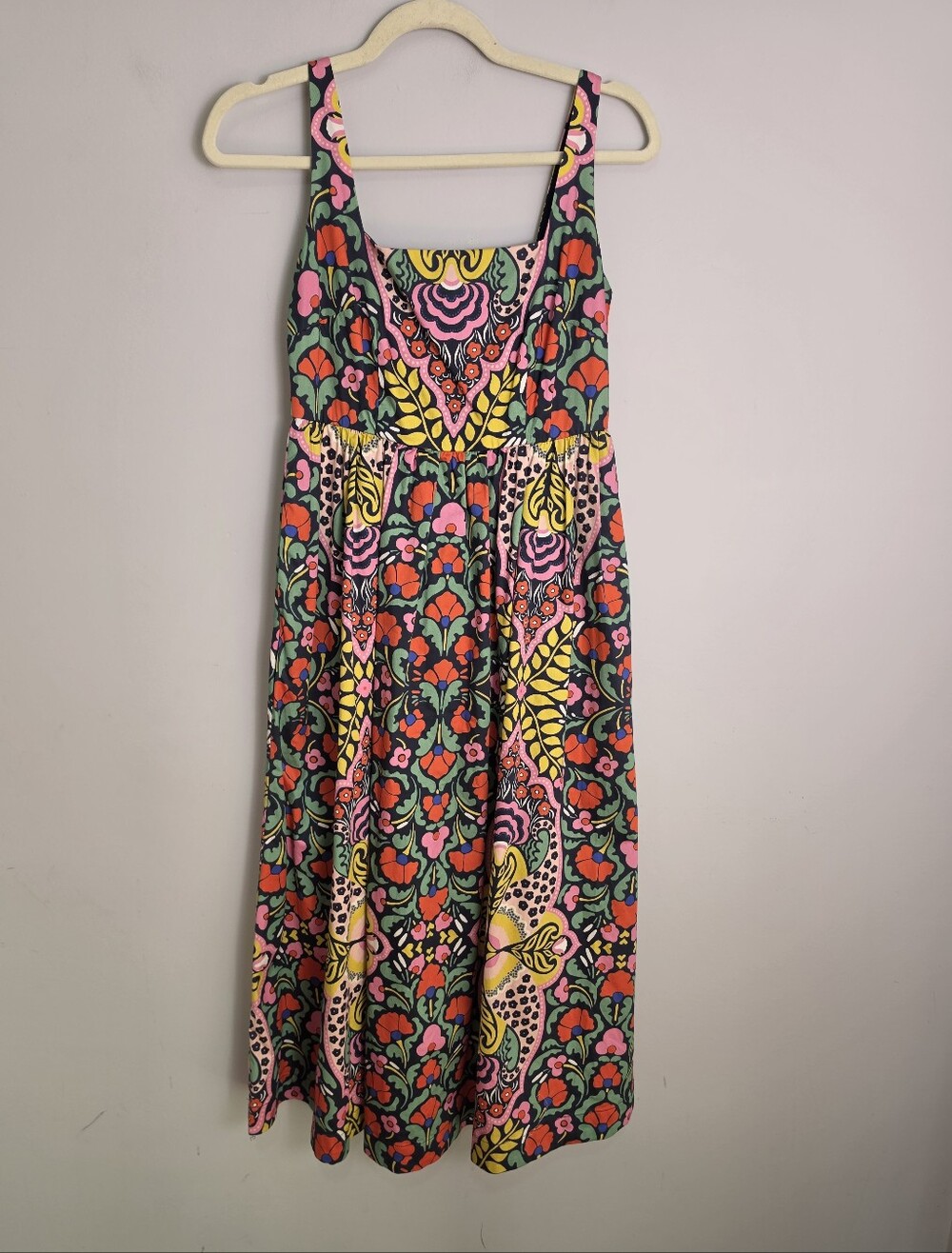 Boden Multi Floral Print Square Neck Sleeveless Midi Dress Size 2P Petite
